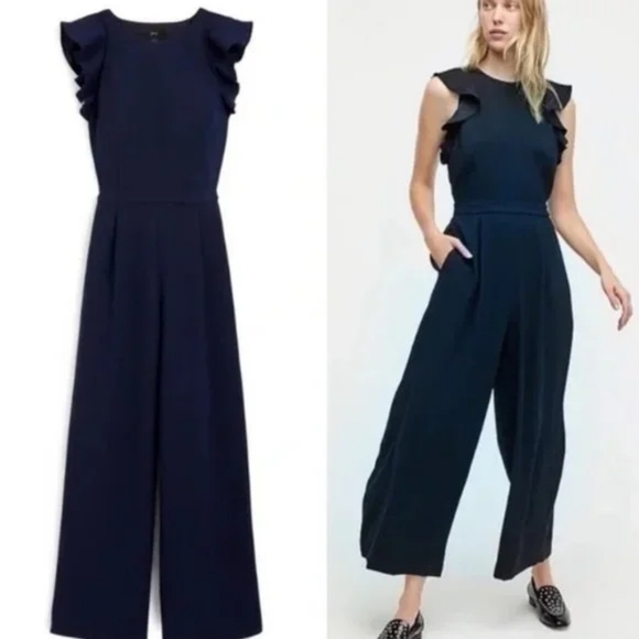 J Crew Sleeveless Ruffle Jumpsuit in 365 Crepe - Picture 1 of 13